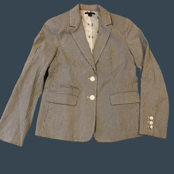 Tommy Hilfiger Women's Striped Blazer Size 8 Nautical Anchor Buttons - Picture 1 of 7